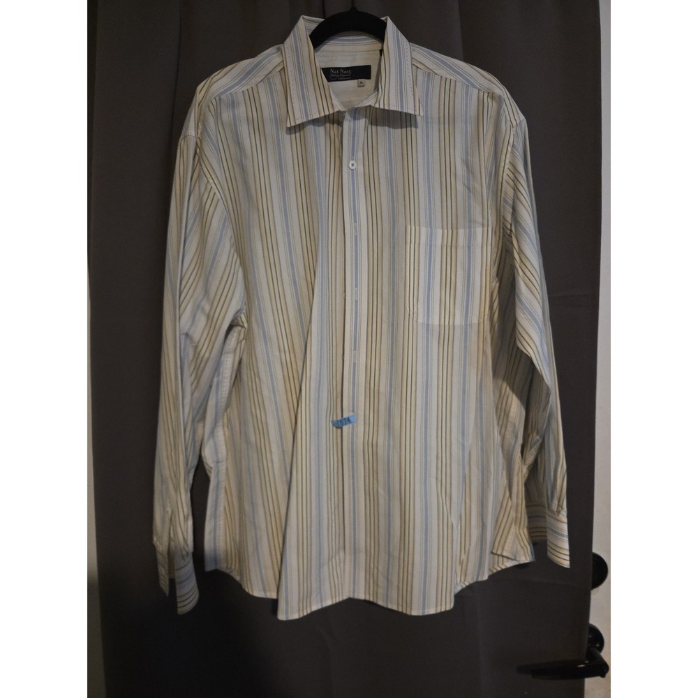 Nat Nast Luxury Originals Blue Tan Striped Button Down,‎ Men's XL Shirt